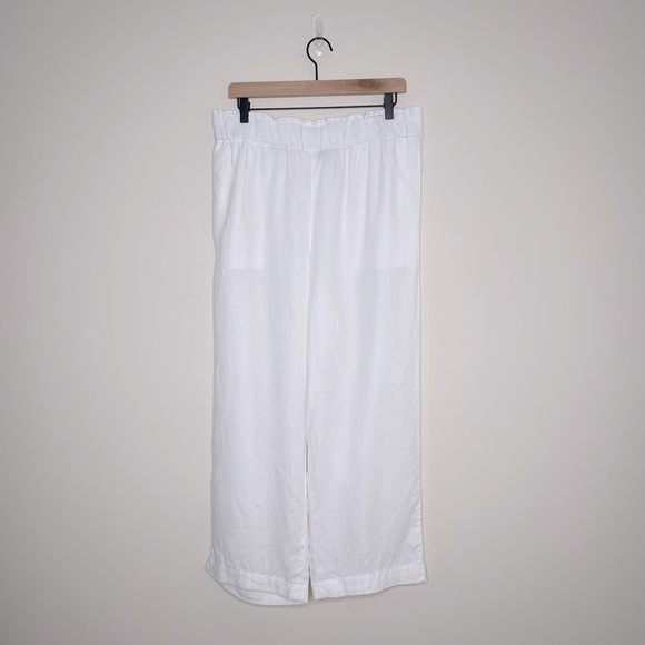 TALBOTS NANTUCKET WASHED LINEN WIDE LEG PANTS IN WHITE pockets summer vacation - Picture 3 of 9